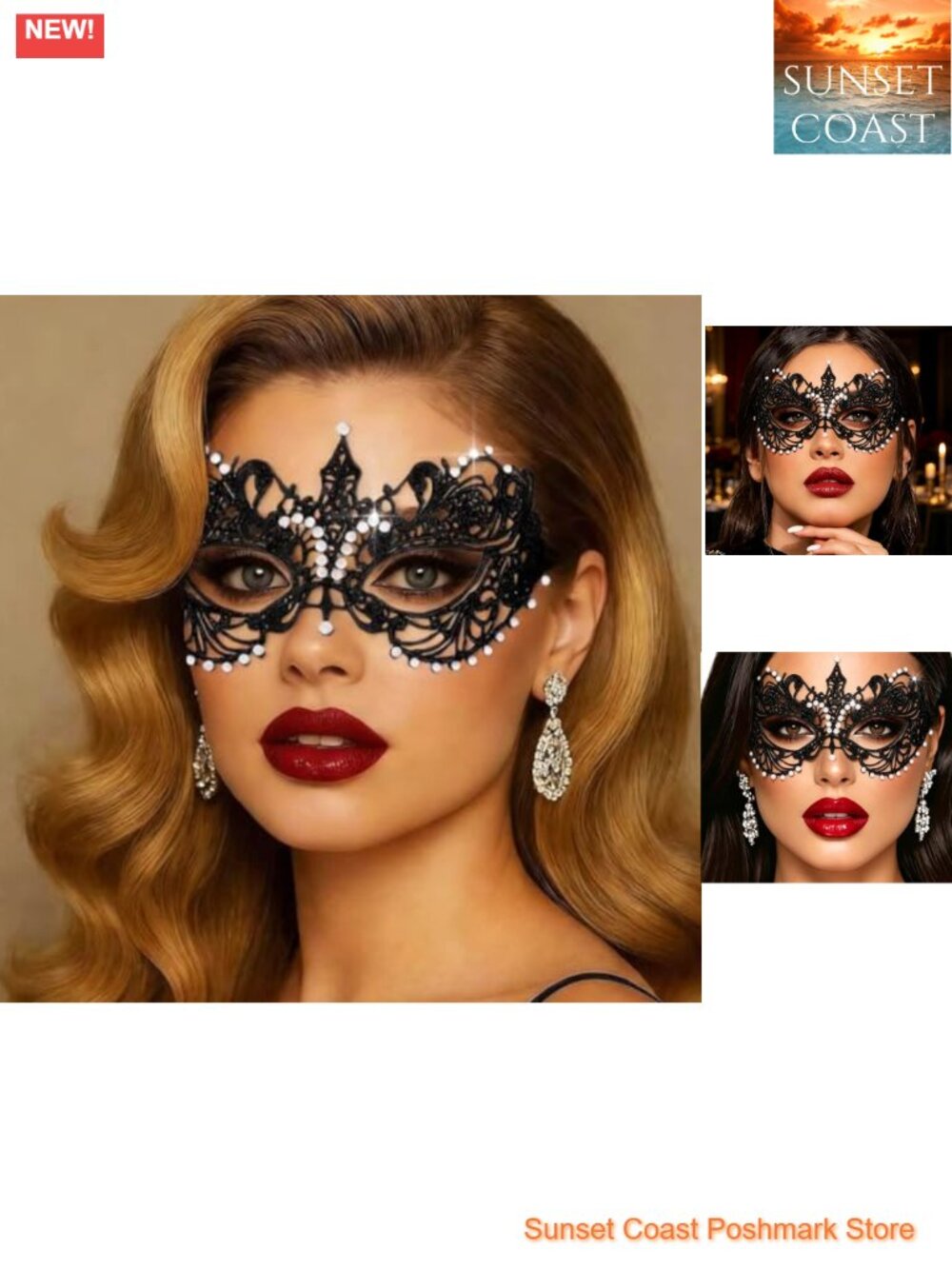 Lace Masquerade Mask with Crystal Rhinestones for Women